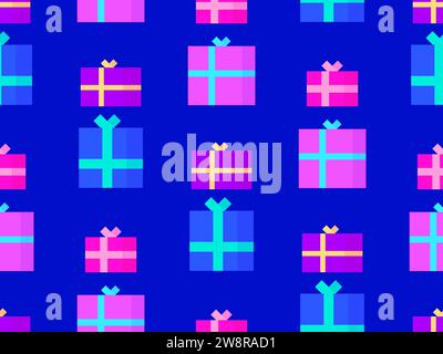 Gifts boxes seamless pattern. Christmas gift boxes with colorful ribbons. Xmas presents design for greeting cards, wrapping paper, banners and promoti Stock Vector