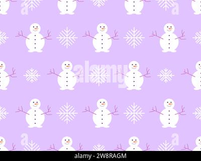 Seamless pattern with snowmen and snowflakes. Snowman with a carrot for a nose and a branch for hands. Xmas design for wrapping paper, banners and pro Stock Vector
