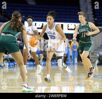 December 21, 2023 - UCLA Bruins guard Camryn Brown #35 brings the ball up court during a game between the UCLA Bruins and the Hawai'i Rainbow Wahine at Pauley Pavilion in Los Angeles, CA - Michael Sullivan/CSM Stock Photo