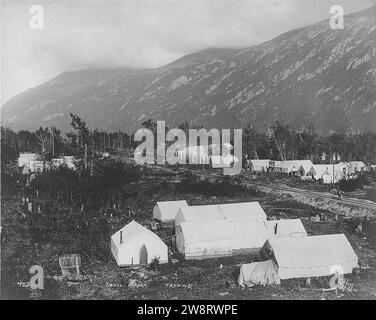 Workers camp during the construction of the Copper River and Northwestern Railway, Tiekel, Alaska, ca 1909 Stock Photo