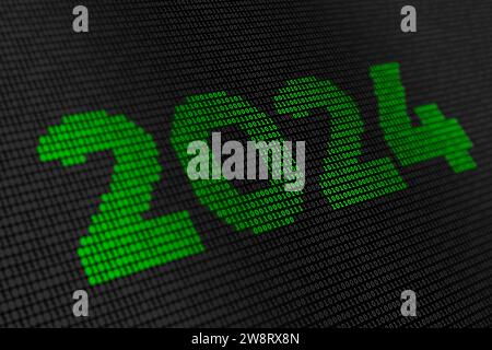 Happy new year 2024 with binary code. Big data concept. Digital background illustration Stock Photo