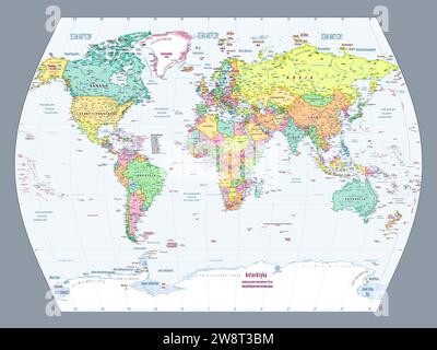 Polish language political world map World times projection Stock Vector