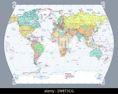 Greek language political world map World times projection Stock Vector