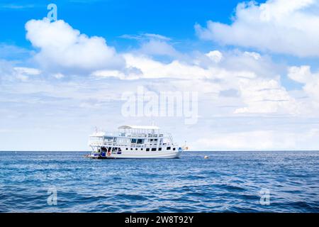 Cruise boat near the Similan Islands - most famous islands with paradise views, snorkeling and diving spots, Thailand Stock Photo