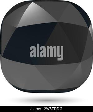 Low Poly Abstract Button, Shining Gemstone Design Element, Geometric Black Spherical Object with Shadow Effect on White Background Stock Vector