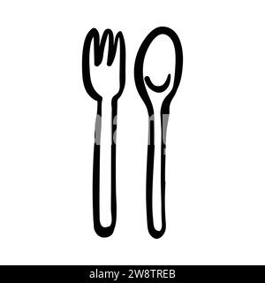 fork, spoon, table setting for food concept, hand drawn vector illustration Stock Vector