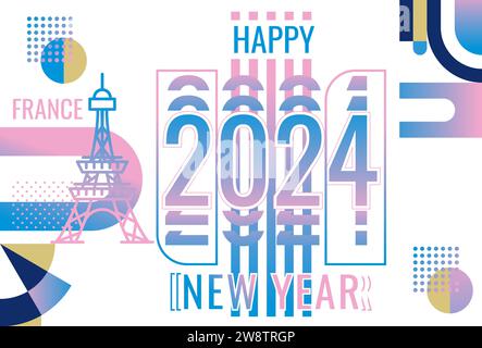 Paris Themed 2024 Vector Banner Design Abstract Celebratory Geometric   Paris Themed Happy New Year 2024 Vector Banner Design Abstract Festive Geometric Decoration Pink White Dark Blue Turquoise Modern Style 2w8trgp 