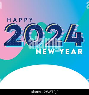 calendar text 2024 logo design concept with geometric, pink, white, dark blue decoration. 2024 banner design Stock Vector