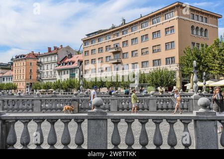 Ljubljana: The Triple Bridge (Tromostovje). Slovenia Stock Photo