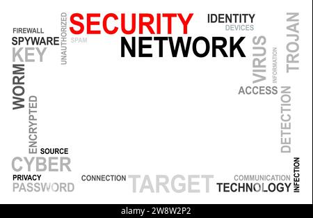 A vibrant word border with the word SECURITY NETWORK arranged in various size and color.  Graphic - security concept Stock Photo