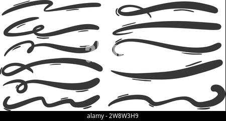 Swashes swoops and swishes calligraphy signs. Underlines hand drawn strokes. Vector symbols set. Stock Vector