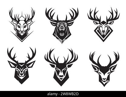 Set of Tattoos or Logos in the Form of Deer Heads Stock Vector -  Illustration of white, predator: 273589619