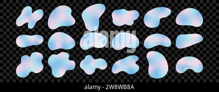 Set of abstract holographic freeform shapes. Doodle design elements Stock Vector