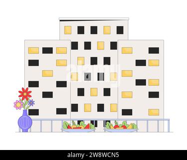 Roof date night with dinner 2D linear cartoon object Stock Vector
