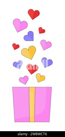 Bunch hearts gift box 2D linear cartoon object Stock Vector