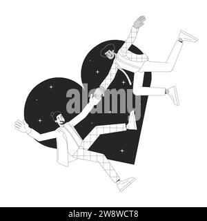 Gay men falling at first sight black and white 2D illustration concept Stock Vector