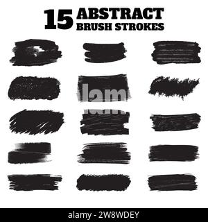 A collection of abstract geometric shapes in black, with grunge effects and paintbrush strokes. Stock Vector