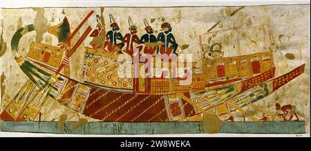 Boat carrying captives from Nubia, tomb of Huy, Metropolitan Museum of Art Stock Photo