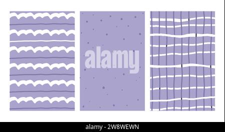 Simple Geometric Hand Drawn Irregular Patterns. Doodle Checkered simple drawing with textures. Poster set. Funny Pastel Color Graph Paper. Stock Vector