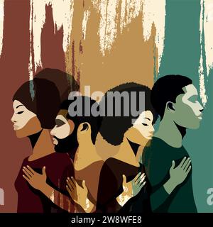 Profile silhouettes people African and African American. Ethnic group black men and women. Black history month event. Racial equality - justice Equal Stock Vector