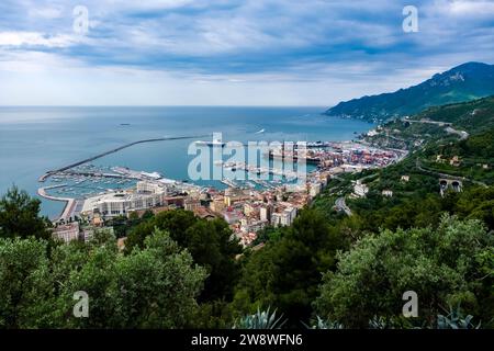 Aerial view of the Santa Teresa Marina of Salerno and the square Piazza della liberta from the castle Castello di Arechi. Stock Photo