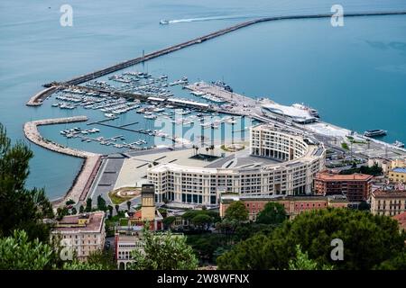 Aerial view of the Santa Teresa Marina of Salerno and the square Piazza della liberta from the castle Castello di Arechi. Stock Photo