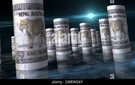 Nepal money Nepali rupees money rolls 3d illustration. 500 NPR banknote ...
