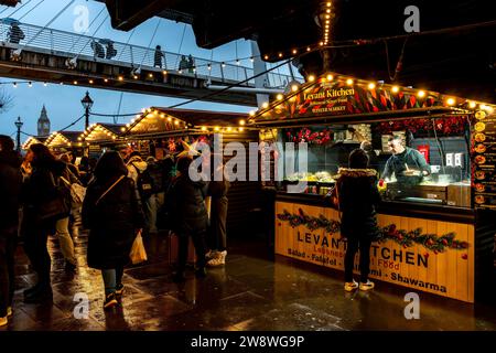 People Buying Street Food At The Southbank Centre Winter Market, London, Uk Stock Photo