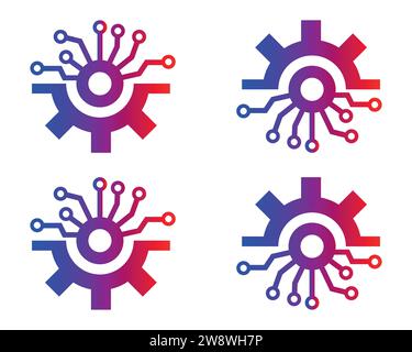 Circuit board with gear symbol, cogwheel engineering technology concept vector. Stock Vector