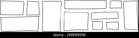 Hand drawn frame featuring square doodle and rectangle sketch. Grunge style box with rough border. Flat vector illustration isolated on white Stock Vector