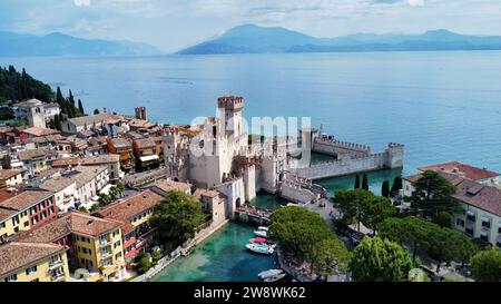 drone photo Scaliger castle, Castello Scaligero Sirmione italy europe Stock Photo