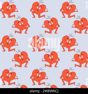 Simple seamless pattern with heart character making a proposal. Vector design for Valentines day. Stock Vector