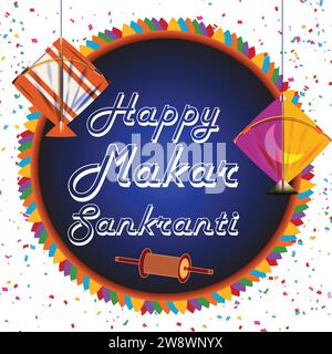 Skyward Celebration: Vibrant Kites for a Joyous Uttarayan, Embrace the spirit of Makar Sankranti with a vibrant kite vector! Stock Vector