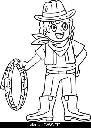Circus Cowgirl with a Whip Isolated Coloring Page Stock Vector