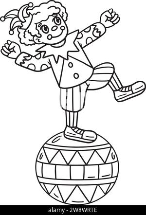 Clown on Circus Ball Isolated Coloring Page  Stock Vector