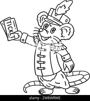 Circus Mouse Selling Ticket Isolated Coloring Page Stock Vector
