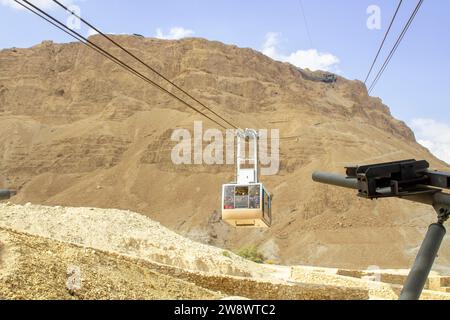 7 Novr 2022, The cable Car to the ancient ruins at Massada in the South of Israel.  Masada, built by Herod the Great, and the ancient site of Jewish r Stock Photo