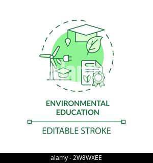Thin line green environmental education icon concept Stock Vector