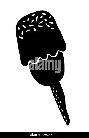Ice Cream in a waffel cone drawing hand painted with ink brush isolated on white background. Vector illustration Stock Vector