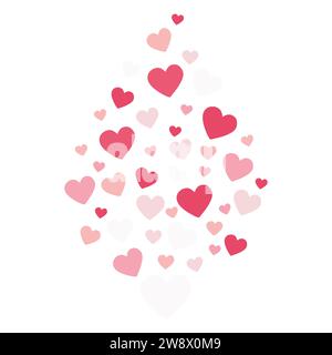 Colorful Sticker with Heart Confetti. Valentines day greeting Card or wedding invitation background party design. Cartoon flat style vector illustrati Stock Vector