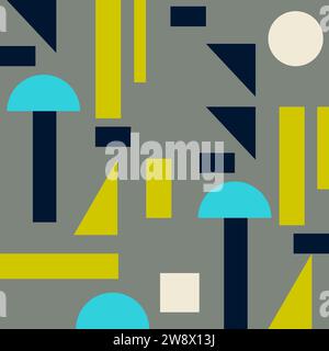 Color blocks seamless patterns with variated shapes blue neon green and gray color pattern vector. Stock Vector