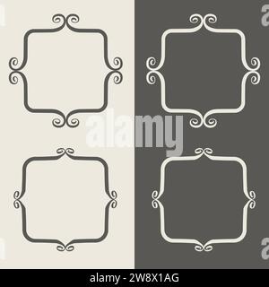 Cute hand drawn picture frames set. Ink brush borders with doodle whimsical swashes. Graphic design elements for baby shower or wedding invitation, gr Stock Vector