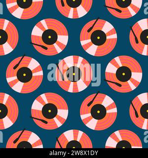 Vinyl art music retro seamless pattern. Disc vintage background for print. Stock Vector