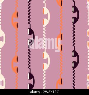 Retro phone handsets on pink background. 80s or 90s retro fashion aesthetic telephone concept seamless pattern for fabric print Stock Vector