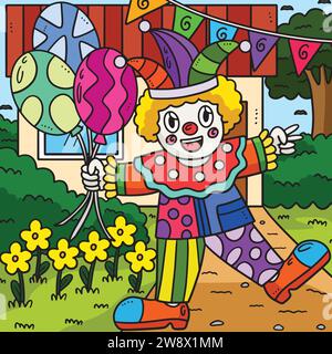 Birthday Clown with a Balloons Colored Cartoon Stock Vector