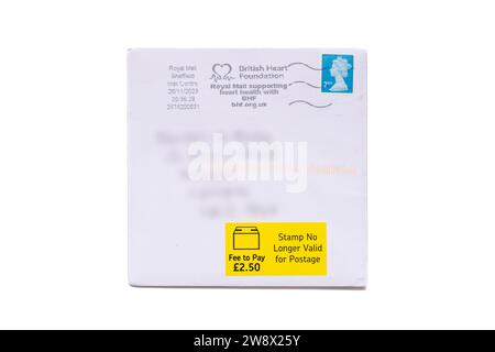 Stamp no longer valid for postage royal mail sticker on christmas card with stamp without barcode posted in November 2023 after 6 month grace period Stock Photo