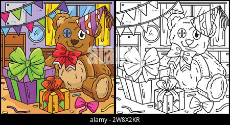 Teddy Bear with Birthday Gift Illustration Stock Vector