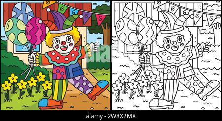 Birthday Clown with Balloons Coloring Illustration Stock Vector