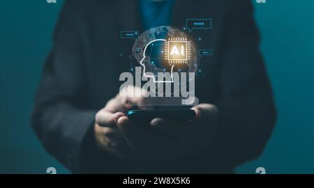 Chatbot Ai Artificial Intelligence online customer service.Digital chatbot, robot application, command prompt. Futuristic Innovative technology transf Stock Photo