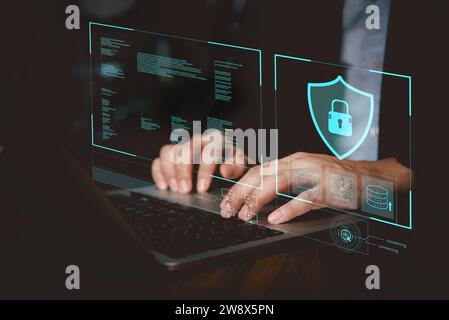 Cyber security concept data protection and secured internet access, web information hacker online network technology safety user login and password. Stock Photo